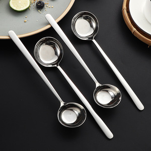 316 Stainless Steel Round Head Long Handle Spoon, Flat Bottom Soup Ladle, <b>Kitchen</b> Filling Spoon, Household Use - Product Image 2