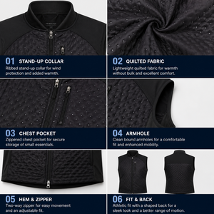 Custom <strong>Men</strong> Quilted Golf Vest <strong>Lightweight</strong> Windproof Full Zip <strong>Gilet</strong> 92% Polyester Stretch Outdoor Country Club Wear - Product Image 3