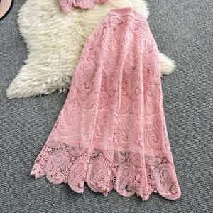 Roman 2 pezzi Set da donna Top manica a sbuffo e vita alta gonne di pizzo sottile vestito abbigliamento all'ingrosso - Product Image 6