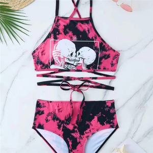 Conjunto de bikini triangular de 2 piezas para mujer, traje de baño personalizado 3D sin espalda, tanga con cordones, halter con decoración de cristal, traje de baño con estampado animal - Product Image 1