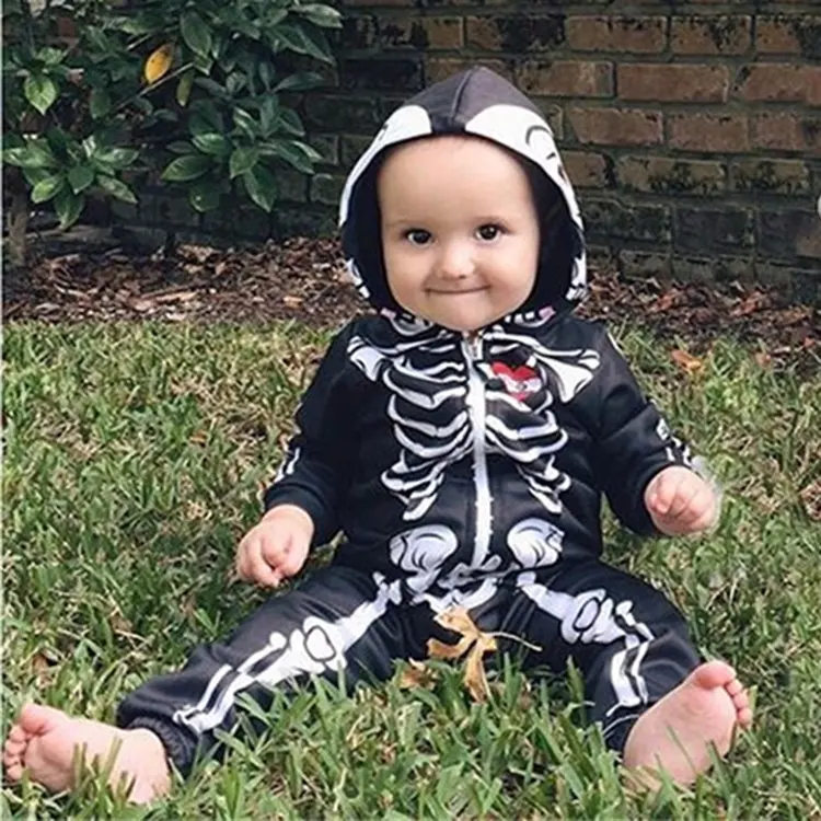 Kids Clothes Girls Jumpsuit Skull Long Sleeve Bodysuit Romper Toddler Boys Halloween Hooded Custom Logo Baby Rompers