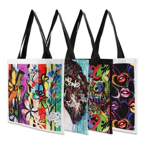 Conception personnalisée impression par sublimation sac pour femme tissu réutilisable 100% polyester toile coton shopping sacs fourre-tout - Product Image 2
