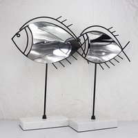 Sculpture abstraite Art Déco en forme de poisson argenté, artisanat en métal et marbre, statue de bureau, décoration intérieure, vente en gros