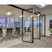 Accordéon interne moderne verrouillable coulissant Pared De Cristal Plegable Double Low-e Portes de patio en verre cloison de bureau