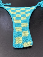 Conjunto de Bikini Micro de Crochet Hecho a Mano, Color Verde Multi, 2 Piezas, Traje de Baño Sexy con Tanga de Tiras a Cuadros Monster INC