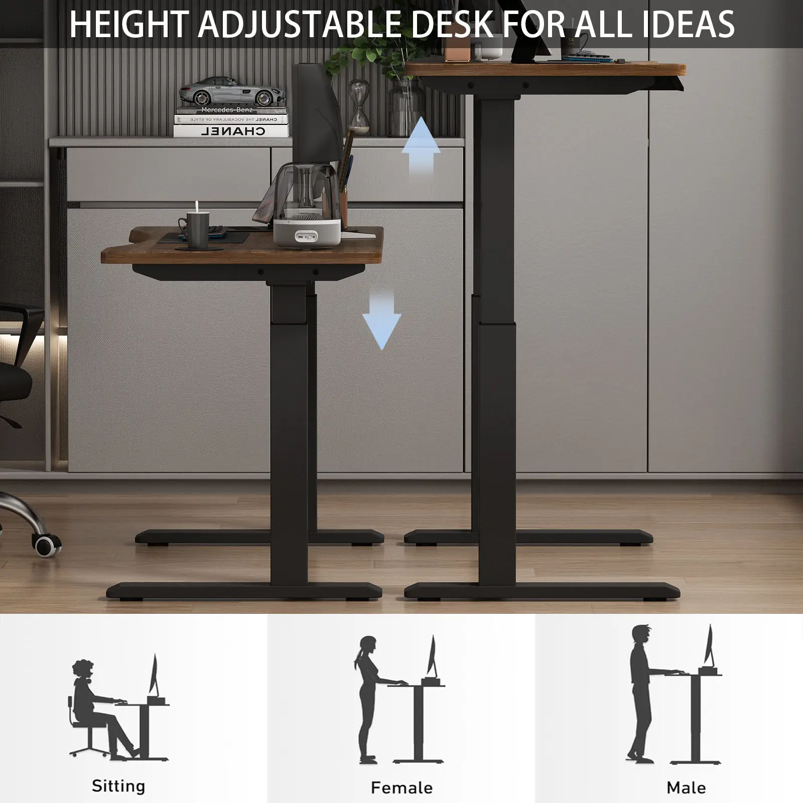 Height Adjustable Standing Desk For PC House Furniture Office Desks Wooden Escristorio Lifting Metal Dual Motor Computer Table