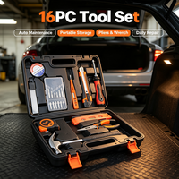 Ensemble d'outils à main pour l'entretien quotidien, 16 pièces, outils multifonctions, trousse à outils portable avec marteau, pinces, ruban à mesurer pour un usage domestique