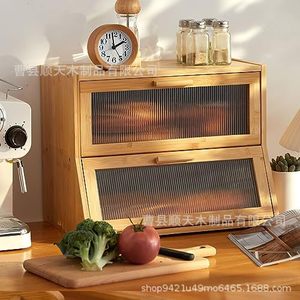 Boîte à pain en bambou avec porte transparente, couleur bois naturel, motif en treillis, rangement de cuisine - Product Image 1