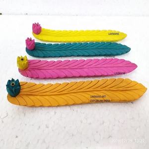 <b>Coloured</b> Mango <b>Wood</b> Leaf Carved Incense Sticks Burners/Holders For Aromatherapy Wholesale Supplier From India - Product Image 1