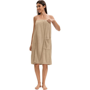Wholesale Custom logo Shower <strong>Wrap</strong> Robe Spa Bathrobe Adjustable <strong>Velcro</strong> Microfiber <strong>Towel</strong> Bathrobe <strong>Towel</strong> Dress - Product Image 6