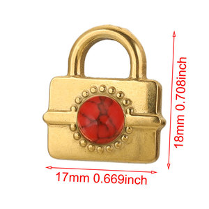 PVD Gold Stainless Steel <b>Padlock</b> Charm Pendant with Natural Stones for Necklace or Bracelet Lovers Couples Jewelry Set Making - Product Image 6