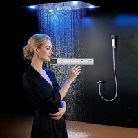 Ensemble de douche cascade LED grand format 600x800mm, fixation murale, en acier inoxydable, système de douche pluie thermostatique pour hôtel, fonction pause douce