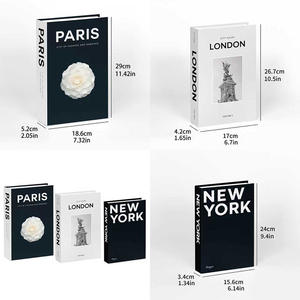 Ensemble de 3 boîtes de rangement en papier enduit avec fermeture magnétique pour la décoration de café, <span class=keywords><strong>hôtel</strong></span>, salon - Style Londres, New York, <span class=keywords><strong>Paris</strong></span> - Product Image 2