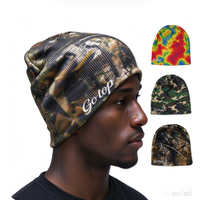 Bonnet unisexe en polyester et élasthanne tricoté, imprimé numérique jacquard, chapeau d'hiver avec logo personnalisé pour les sports de plein air