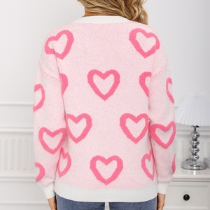 Women's <strong>Valentine</strong> Heart Jacquard Knit Sweater Crew Neck Long Sleeve Loose Heart Pattern Soft Romantic Casual Pullover <strong>Jumper</strong> - Product Image 6