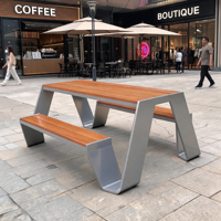 Table de jardin avec banc intégré, structure en acier antirouille, mobilier de loisirs d'extérieur
