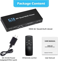 Conmutador Multivisor HDMI SYONG 4x1, Mezclador de Video, Conmutador Cuádruple sin Interrupciones 4 en 1, Salida 4K Full HD y 5 Modos de Visualización