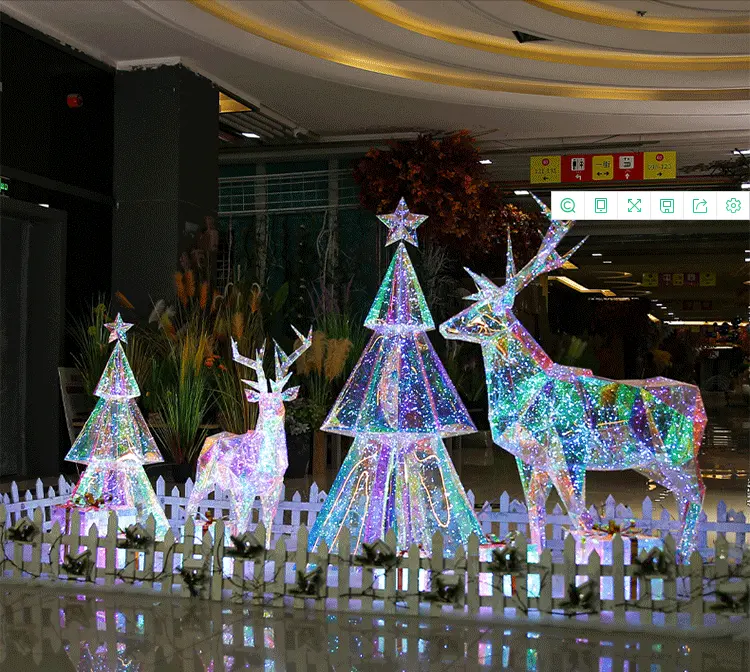 Fantasía Color ciervo caja de regalo ballena árbol de Navidad escultura luz LED motivo para decoración de calle Luces de vacaciones