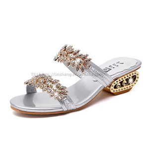 Outdoor New Design Women Rhinestone Bing Flat Rubber Summer Beach <b>Shoe</b> Bohemia Ladies Slipper Slide <b>Shoes</b> - Product Image 5