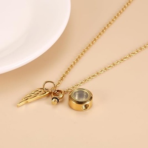 Collar con Urna de Cremación de Cristal Redonda, Colgante con Patrón de Alas de Ángel para Cenizas, Joyería Conmemorativa, Logotipo Personalizado - Product Image 6