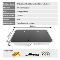 Disposition coudée 2 brûleurs en acier inoxydable RV Cuisinière à gaz intégrée pour camping-car Table de cuisson pour van caravane camping-car Cuisine