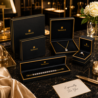 Ensemble d'emballages de luxe personnalisés pour bijoux, boîte à anneaux noire et dorée, boîte à colliers, boîte à bracelets, collection de cadeaux haut de gamme