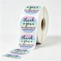 Rouleau d'autocollants de remerciement dégradés, étiquettes rondes holographiques aquarelle pour l'emballage des boutiques de cadeaux