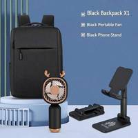 Kit Nomade Numérique en Cuir Fait Main Moderne - Sac d'Affaires Urbain Élégant avec Mini Ventilateur Rechargeable et Support de Téléphone Pliable pour Bureau
