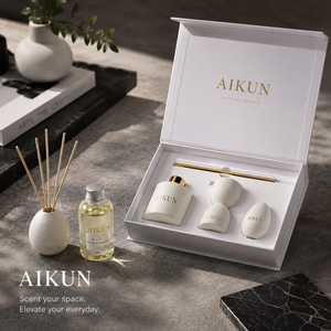 AIKUN Factory Supply Premium Smokeless Private Label Custom Fragrance Ceramic Candle Reed Diffuser Set for Villa Hotel Indoor - Product Image 1