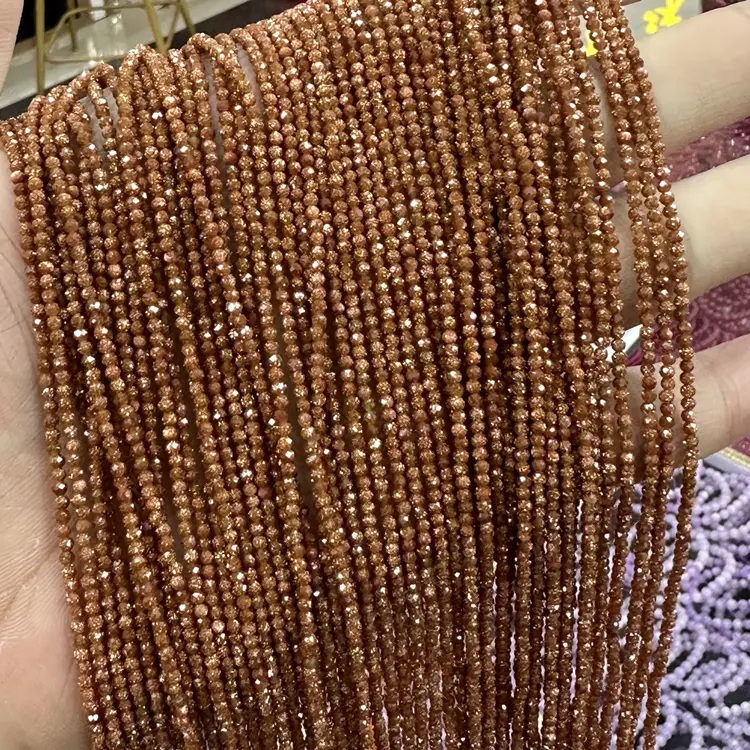 Collier rond à facettes 2mm Bracelet Bijoux Perles de grès sable doré à facettes naturelles
