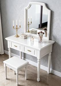 Premium Solid Wood <b>Dressing</b> <b>Table</b> Set with <b>Mirror</b> & Stool, 2 Drawers Storage White <b>Vanity</b> Desk for Bedroom Home Furniture <b>Table</b> - Product Image 2