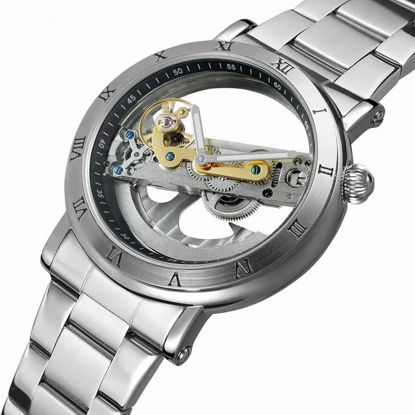 탑 양면 해골 시계 남성용 자동 기계식 시계 Relogio Luxury Tourbillon 손목 시계