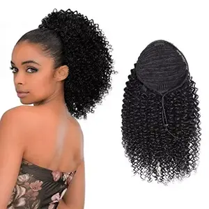 Cola de Caballo 100% cabello humano brasileño rizado, cola de caballo virgen, Clip en extensiones de coleta, venta al por mayor de fábrica