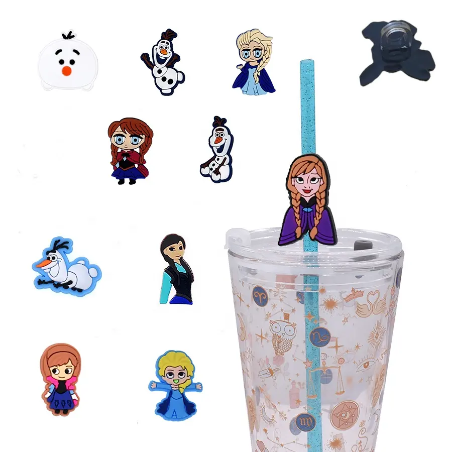 New Custom Silicone PVC Drink Straw Cover Charm Cute Cartoon Character Style Straw Charm Children's Top Hat Cover