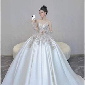 فستان زفاف من الساتان الراقي من Hepburn جديد بسيط مزاجه أنيق فستان زفاف متتالي - Product Image 6