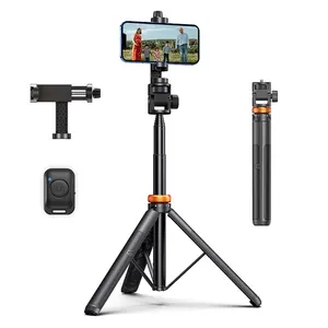 Fabriekslevering 58.66 "Aluminium Uitschuifbare Statief Met Draadloze Afstandsbediening Telefoon Statief Stand Selfiestick Met Telefoonclip Voor Live