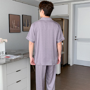 2022 été Nighty Designs hommes pyjamas glace soie à manches courtes tailleur-pantalon couleur unie Jacquard Pj ensemble revers grande taille vêtements de nuit - Product Image 6