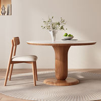 Ensemble de table à manger ronde moderne en bois massif et pierre frittée, écologique et durable, pour 6 personnes