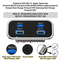 Chargeur de voiture réversible 12/24 V à charge rapide avec 4 ports double charge rapide 3.0 Type C PD3.0 USB et interrupteur tactile