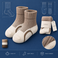 Chaussettes pour bébés et jeunes enfants, antidérapantes, côtelées, en coton et élasthanne, tricot doux, avec revers antidérapant, bout plat, taille personnalisée, noir ivoire
