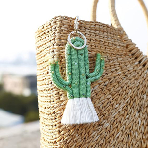 Llavero de <span class=keywords><strong>Cactus</strong></span> Boho con Borlas, Colgante para Mujer, Accesorios para Bolsos, Carteras y Mochilas - Product Image 3