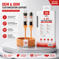 Kabel Pengisian Cepat 4-in-1 Multi USB 240W dengan Type-C/Micro USB untuk iPhone & Android Penggunaan Universal
