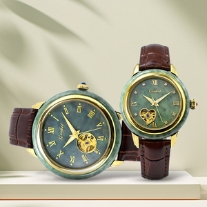 Luxury Brand Leather Strap Emerald Couple <b>Watch</b> Automatic <b>Mechanical</b> Jade <b>Watch</b> - Product Image 5