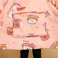Promotionnel surdimensionné 230gsm Sherpa polaire à capuche couverture pas cher raton laveur noël Sushi loutre Koala conception tissé techniques