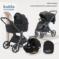 Poussette Métallique Kidilo Nouvelle Génération à Siège Inclinable pour Nouveau-nés, Conception Bidirectionnelle 3-en-1, Nacelle Pliable, Capacité 20kg, Idéale pour la Marche avec Bébé