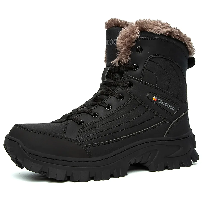 Winter leather cold-resistant leather fabric large size snow boots outdoor hiking shoes plus velvet men's cotton shoes