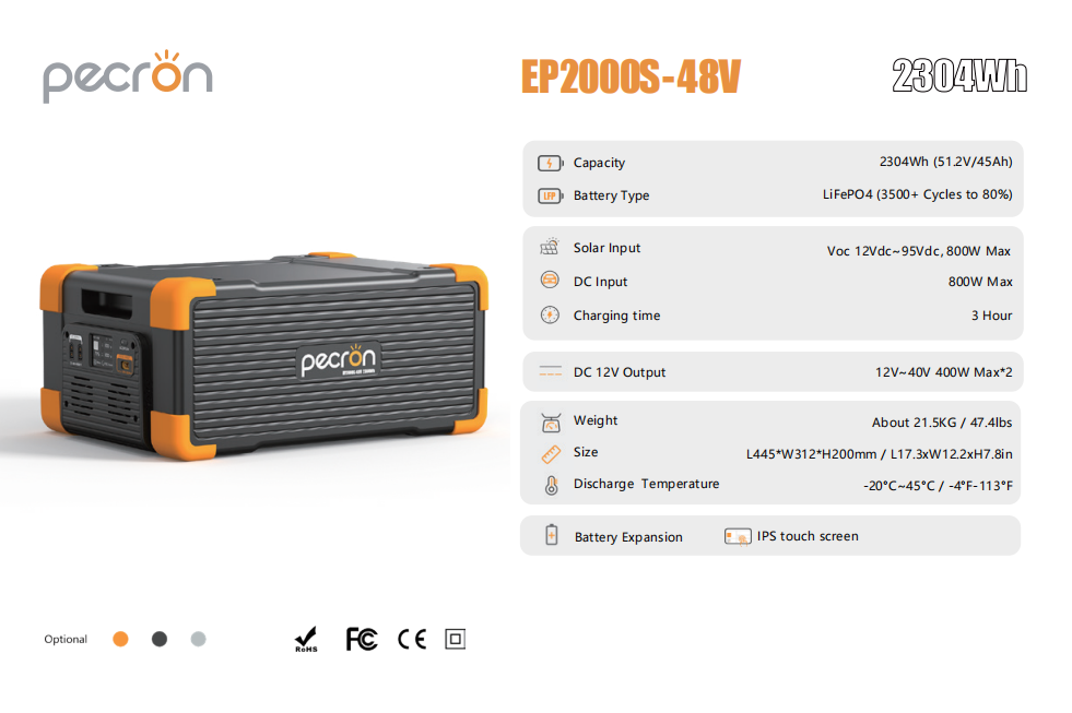 Pecorn Portable LiFePO4 Off-Grid Battery System - 2304Wh Power Station with  Pure Sine Wave Inverter & Solar Charging Options
