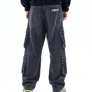 Pantalones Cargo Vaqueros Anchos de Mezclilla Pesada con Múltiples Bolsillos y Lavado Ácido para Hombre - Estilo Jogger Personalizado de Fábrica - Product Image 4
