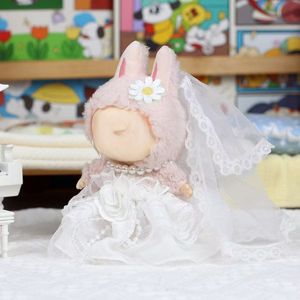 Vêtements pour poupées en peluche, robe de mariée, 17 cm, jouet DIY, rideaux en tissu, pendentif en vinyle, style macaron, vente en gros - Product Image 3