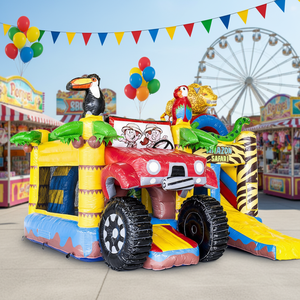 Casa de Brinco <span class=keywords><strong>Inflable</strong></span> con Tobogán, Diseño de Vehículo Todoterreno con Decoración de Animales, para Niños, Aventura en la Jungla - Product Image 5